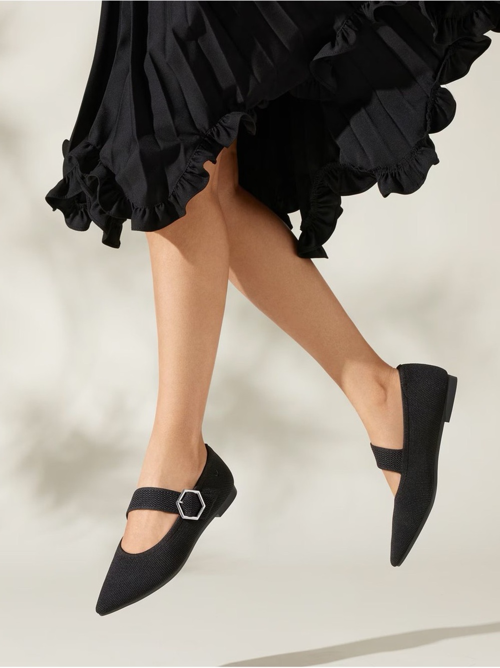 Vivaia | Pointed Black Maria Mary Jane Flats with Geometric Buckle ~ 41.5 US 10 - Picture 2 of 11